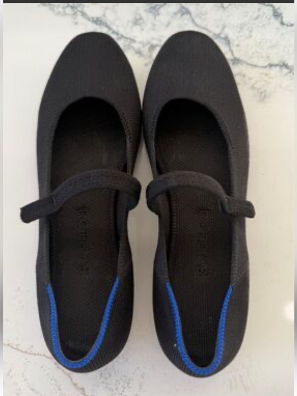 Rothy's Black Mary Jane Flats with Blue Accent